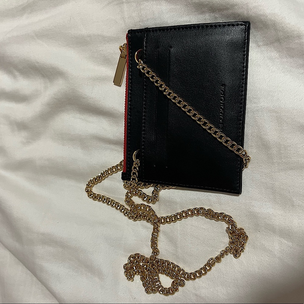 Purificación Garcia Black Red Wallet on a chain Gold strap card holder